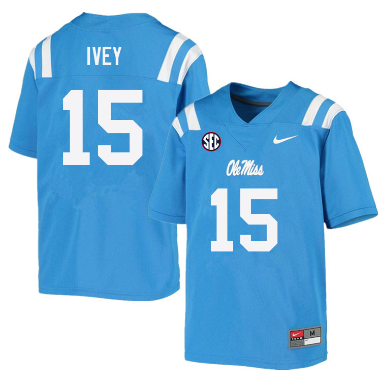 Men #15 Jared Ivey Ole Miss Rebels College Football Jerseys Sale-Power Blue